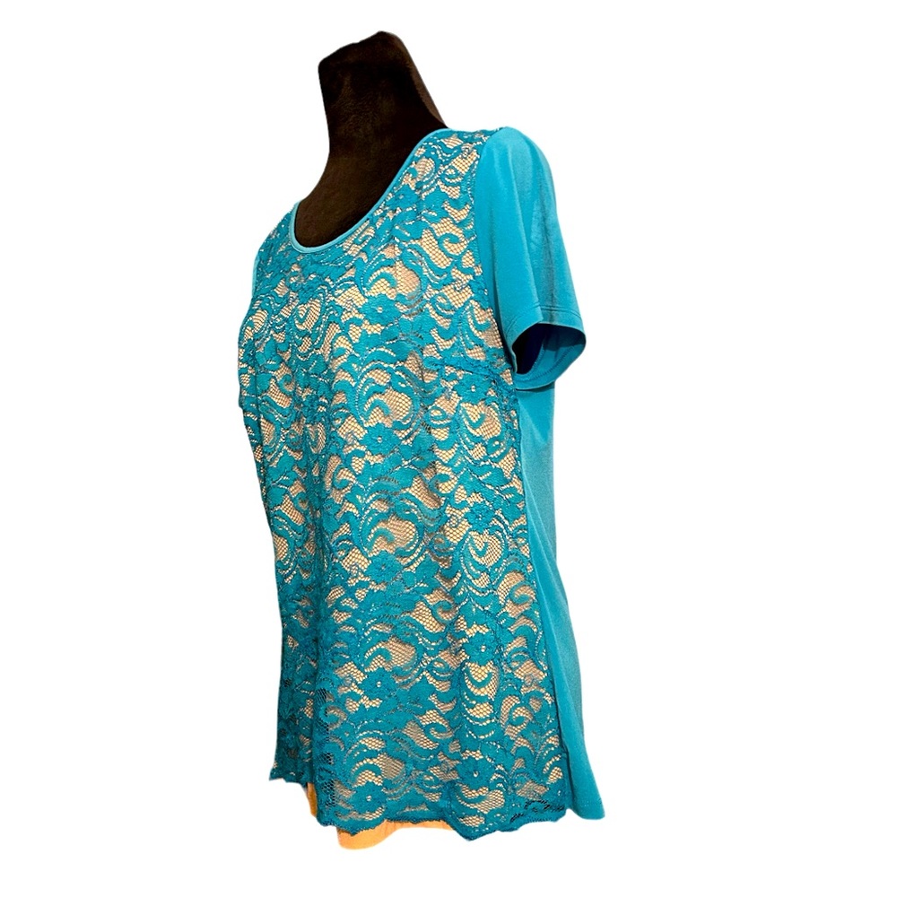 Alfani Lace Blouse in size Large. Turquoise blue. Size Large. Like new - Picture 4 of 6